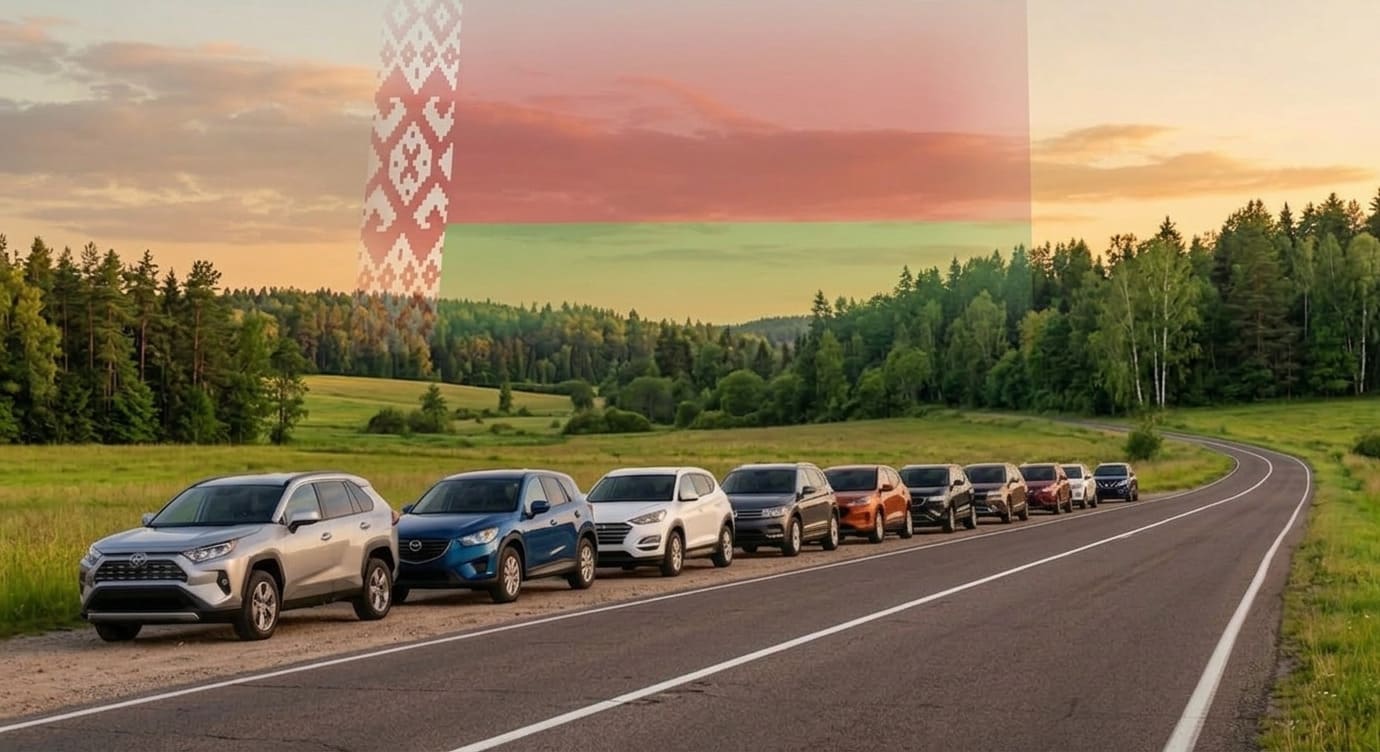 машины из америки припаркованы в ряд