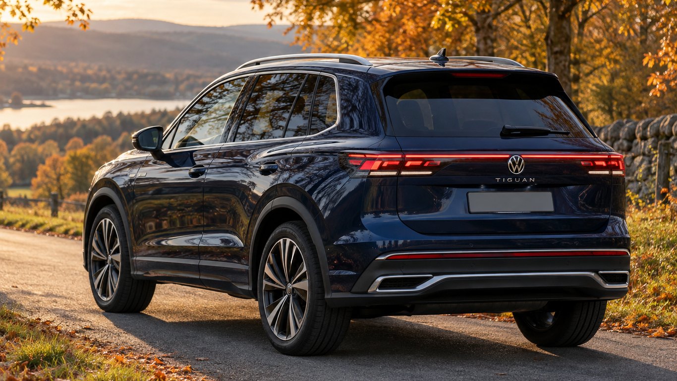 Volkswagen Tiguan на осенней загородной дороге
