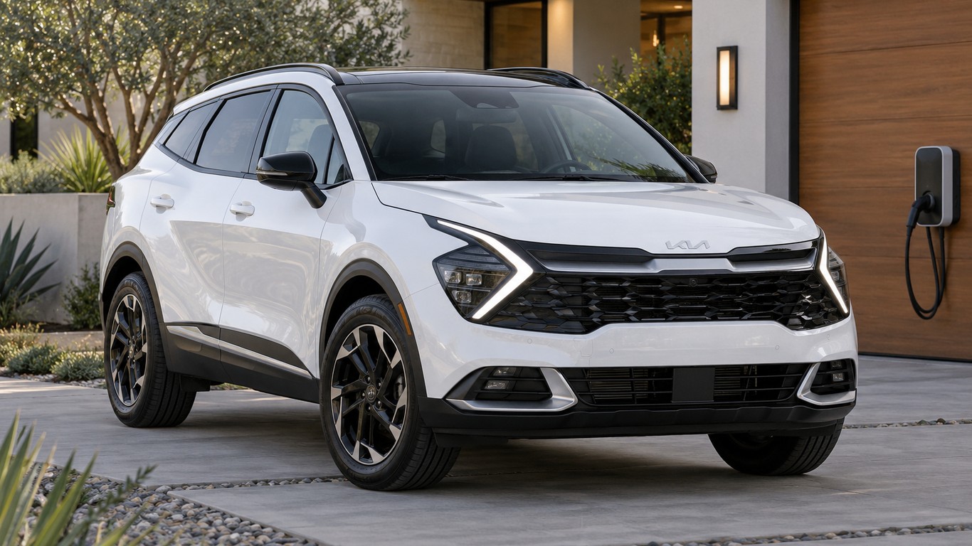 Kia Sportage у современного дома