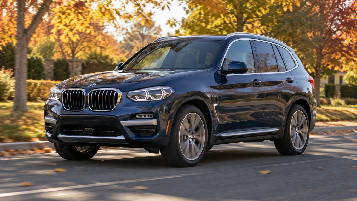 BMW X3 2021–2023 на осенней загородной дороге
