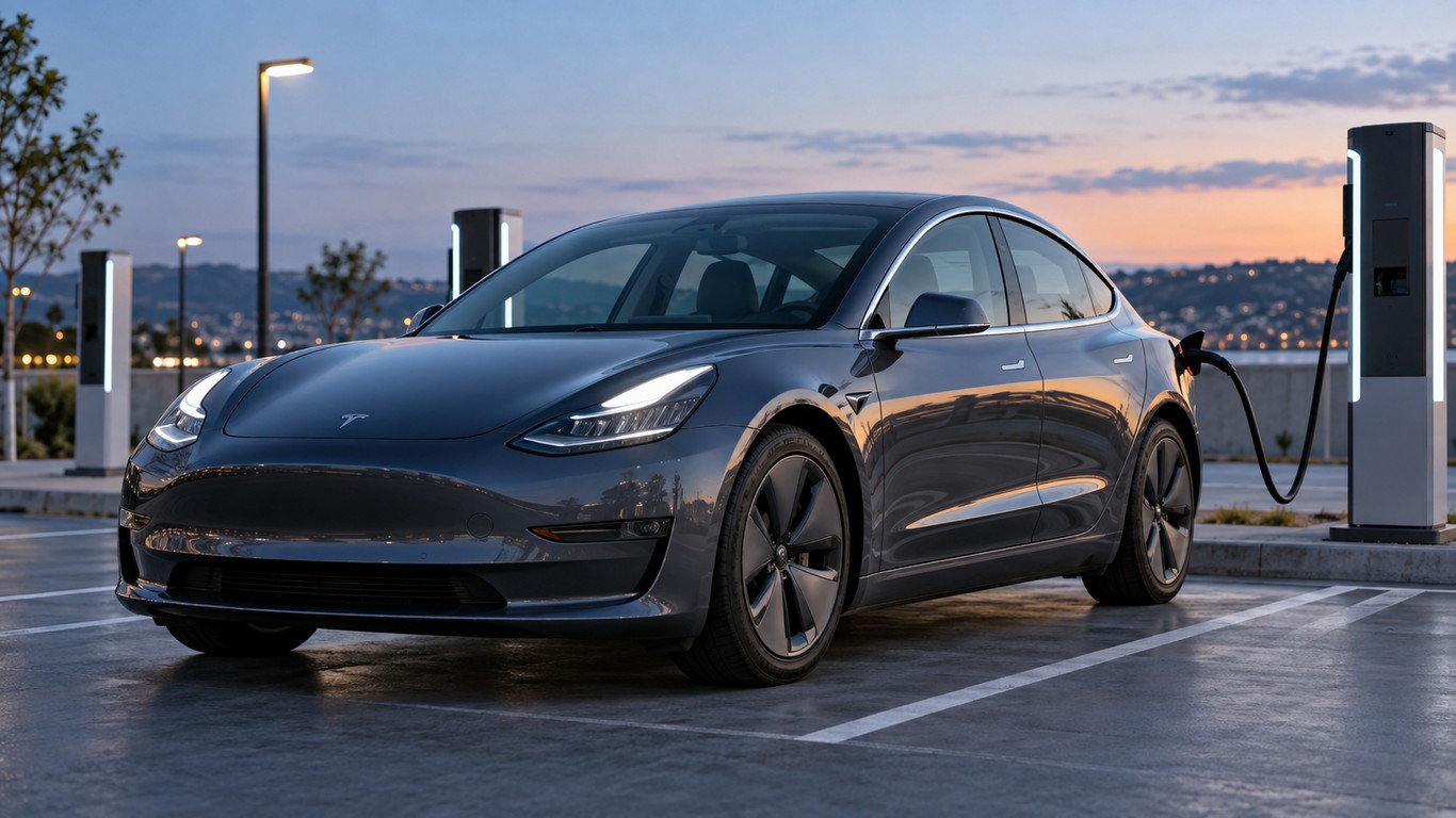 Tesla Model 3 2018–2023 на зарядной станции