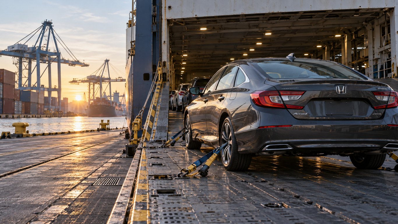 Honda Accord на судне перед морской перевозкой из США