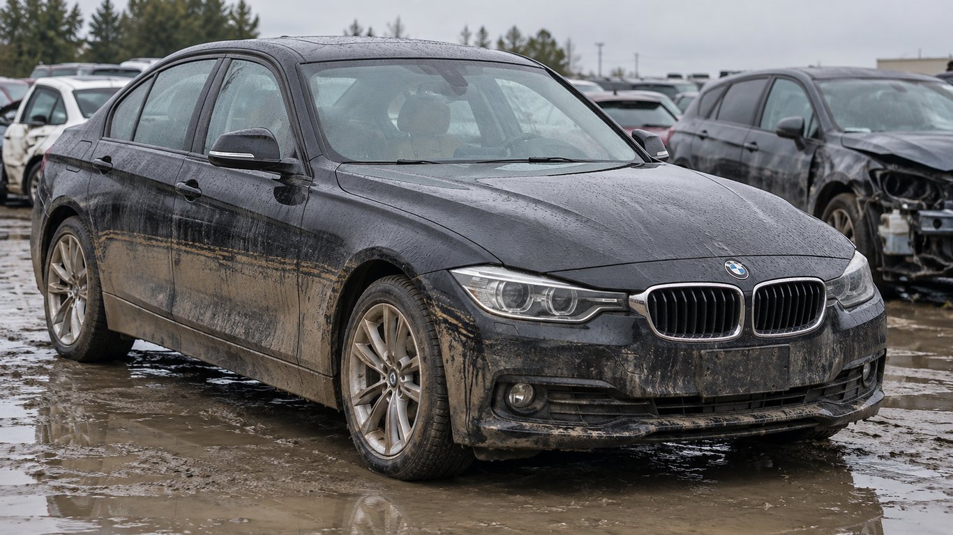 BMW 3 Series с признаками затопления на площадке поврежденных автомобилей