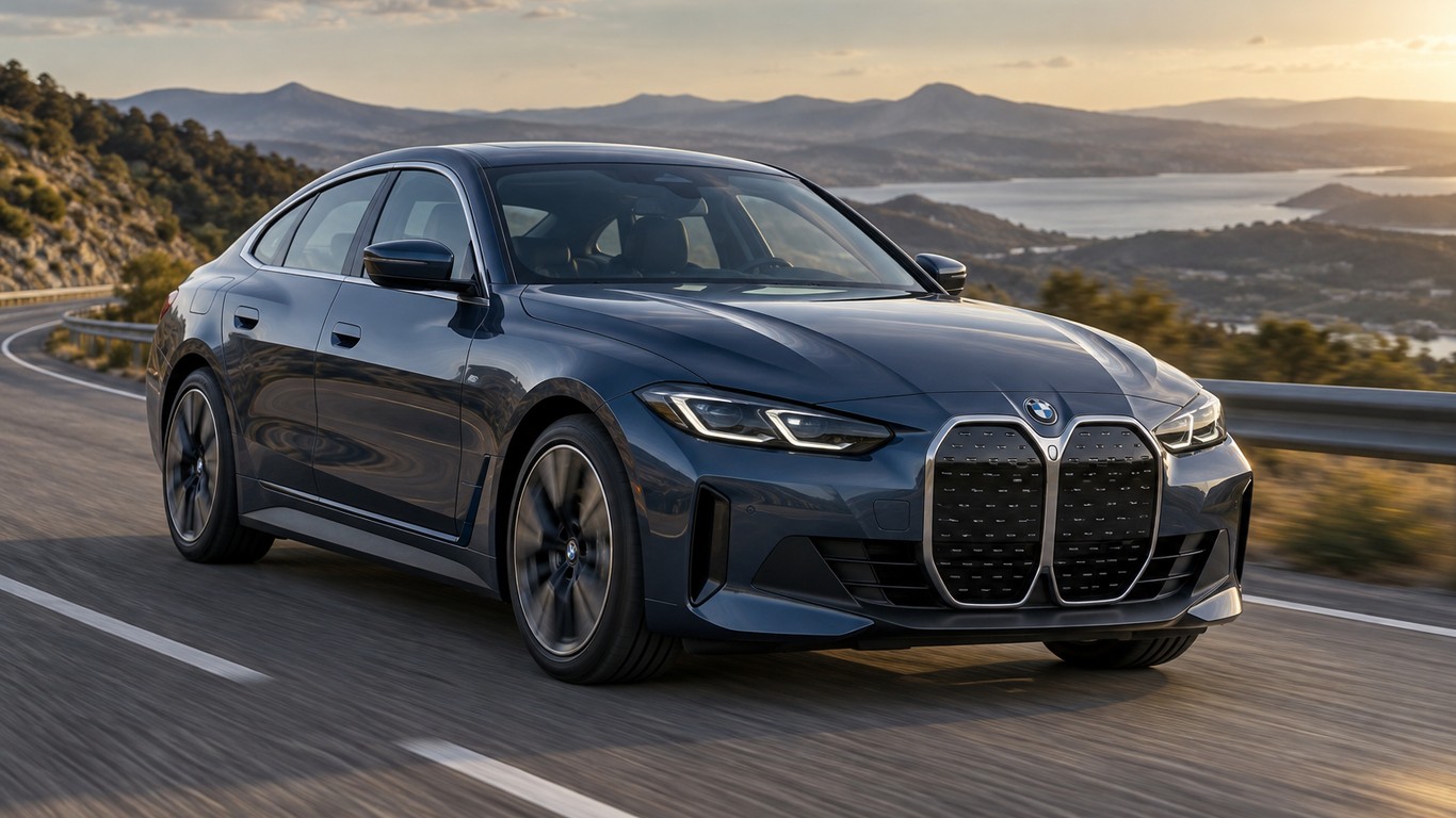 BMW i4 eDrive40 на загородной дороге