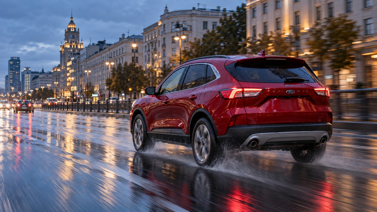 Ford Escape на мокрой городской дороге